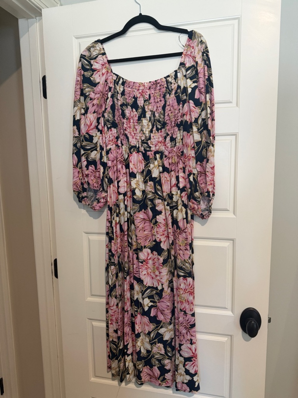 Petal & Pup Navy Floral Midi Dress with Pink and Cream Blooms